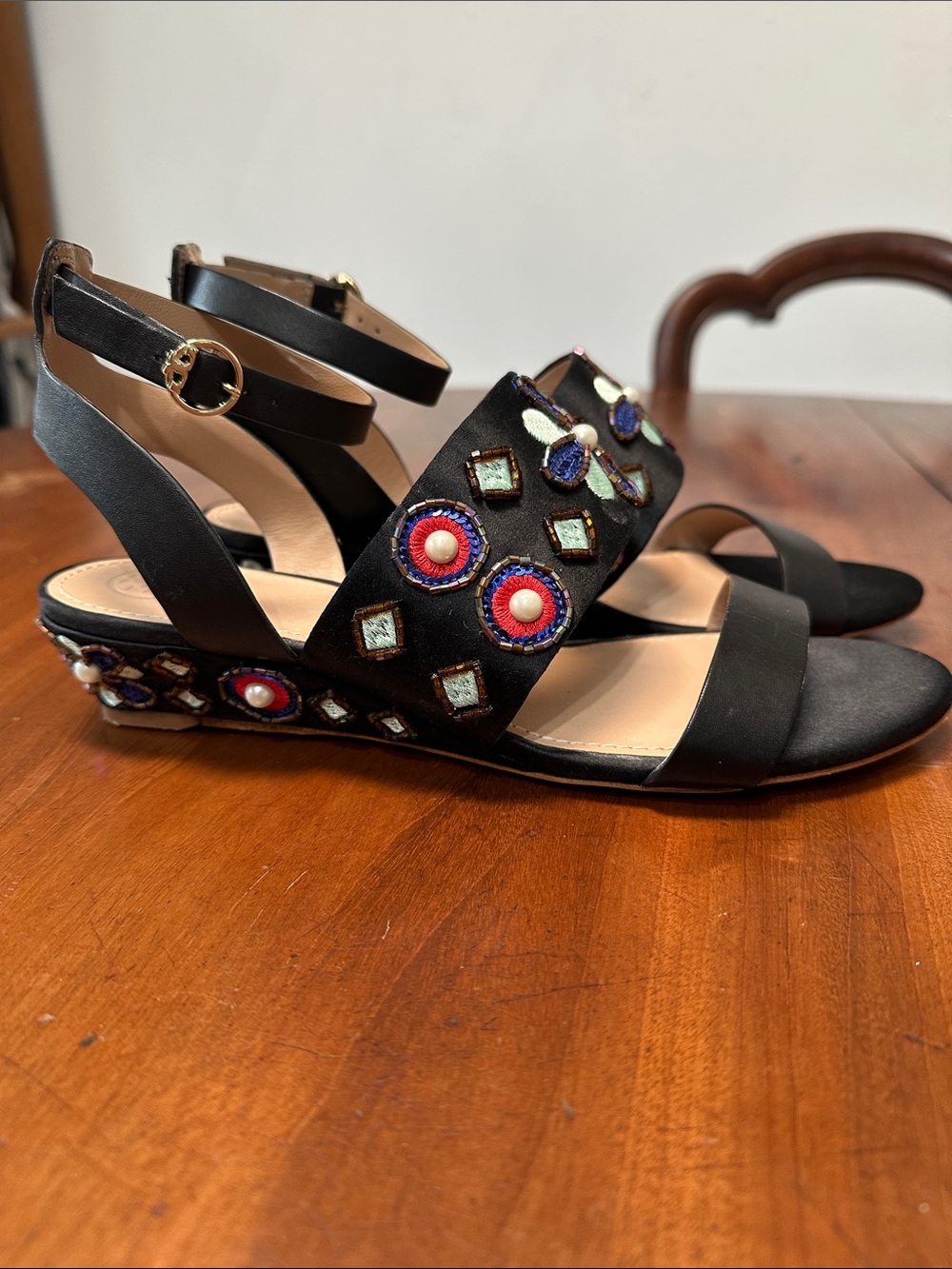 Tory Burch Estella Embellished Wedge Sandals.
